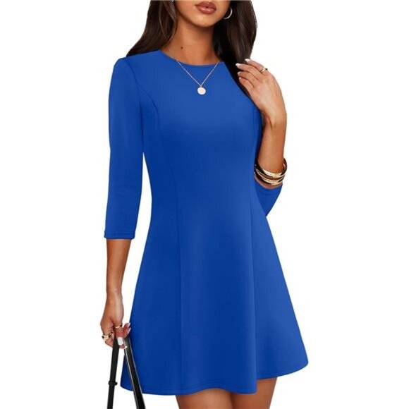 Womens A-Line Boat Neck Mini Dress Royal Blue main image 4